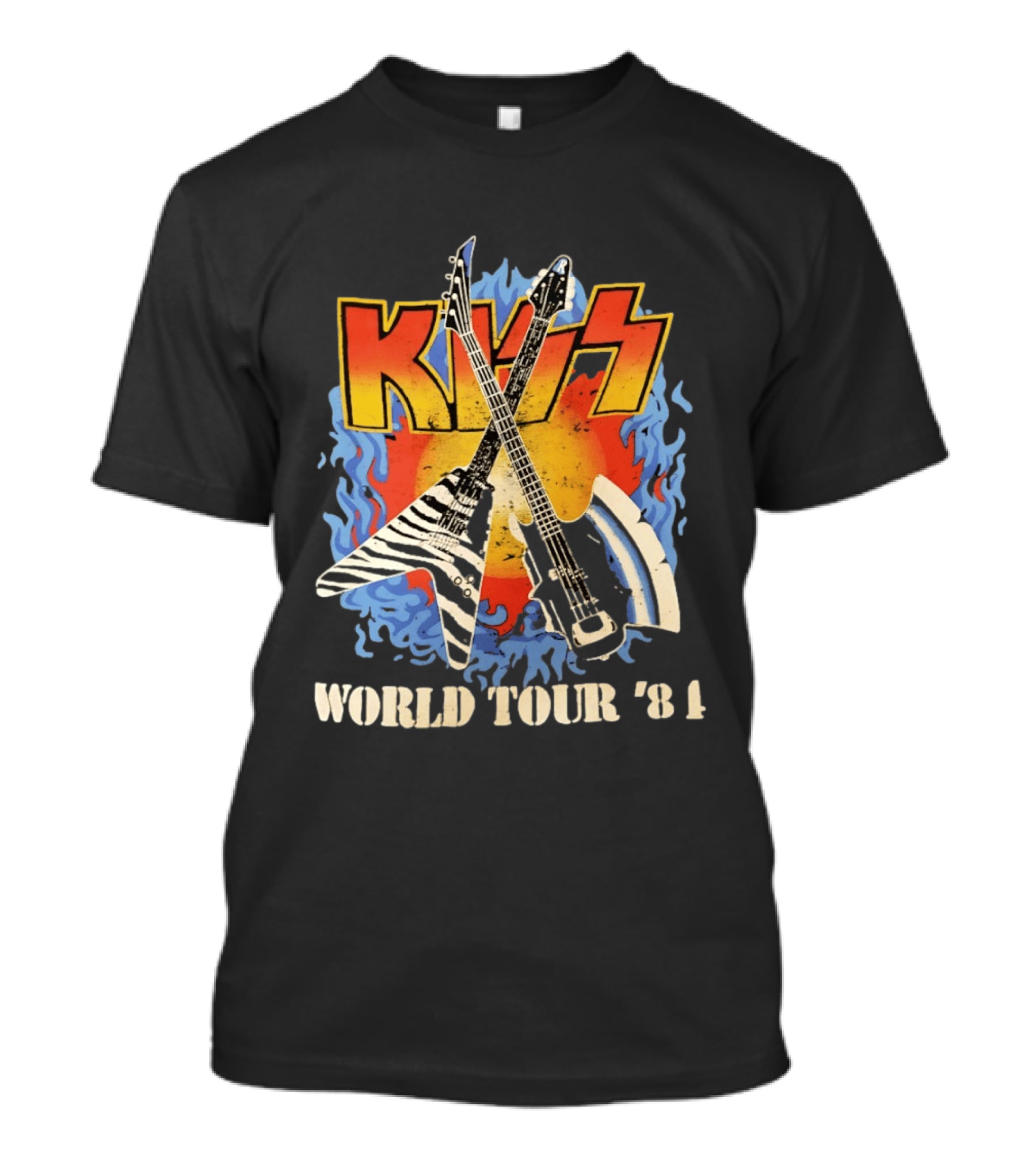 Kiss World Tour '84 Rock Music Band Vintage Electric Guitars T-Shirt