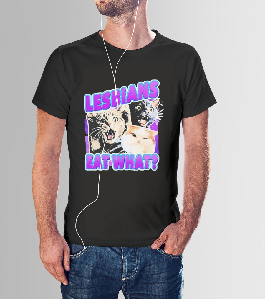 Lesbians Eat What Cat Meme Lesbian Pride Retro Cats T-Shirt