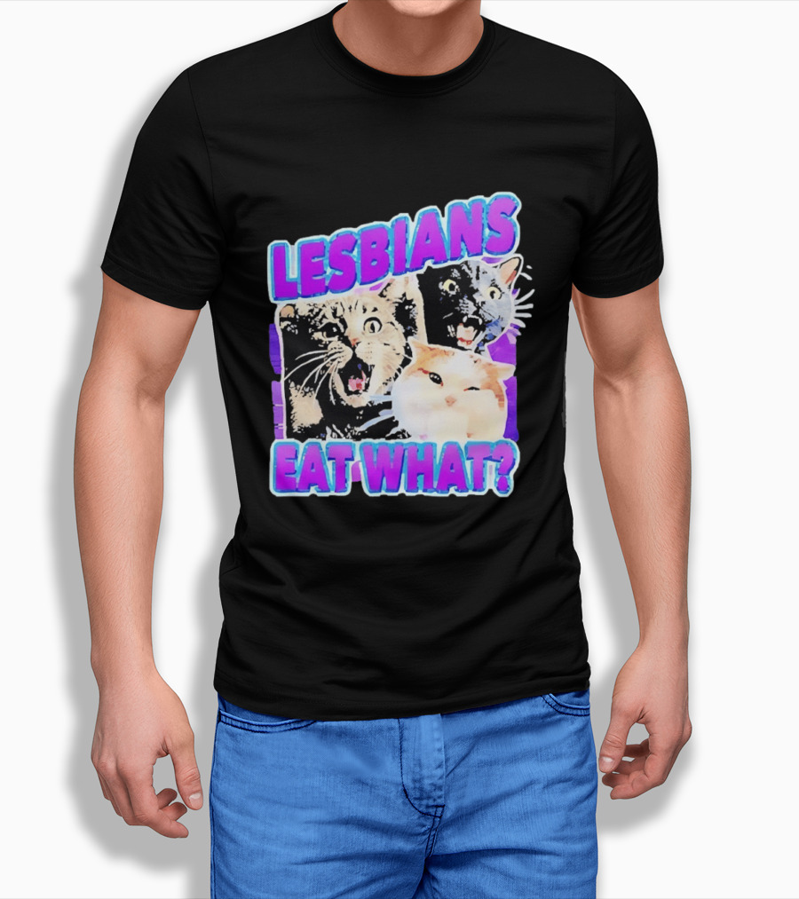 Lesbians Eat What Cat Meme Lesbian Pride Retro Cats T-Shirt