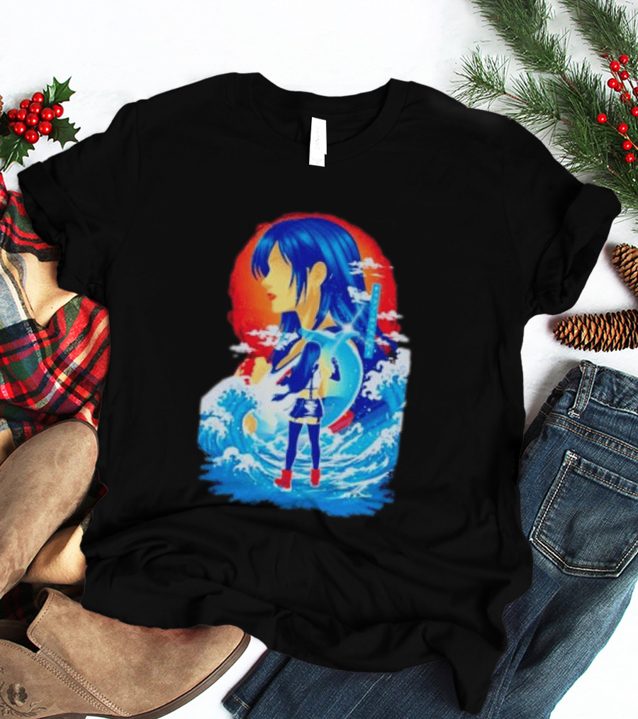 Tifa Lockhart Final Fantasy Japanese Wave Anime Art Ocean Scene T-Shirt