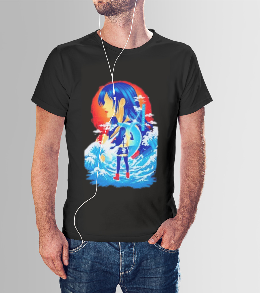Tifa Lockhart Final Fantasy Japanese Wave Anime Art Ocean Scene T-Shirt