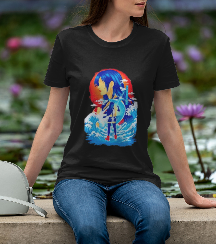 Tifa Lockhart Final Fantasy Japanese Wave Anime Art Ocean Scene T-Shirt