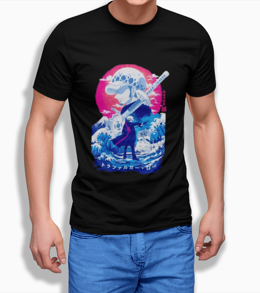 Trafalgar Law One Piece Surgeon Of Death Anime Japanese Text Scenic Waves T-Shirt