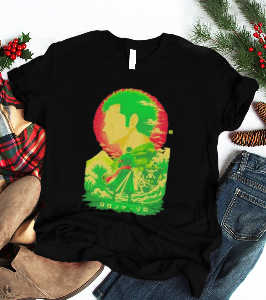 Roronoa Zoro One Piece Ukiyo E Kanji Waves Anime Series T-Shirt