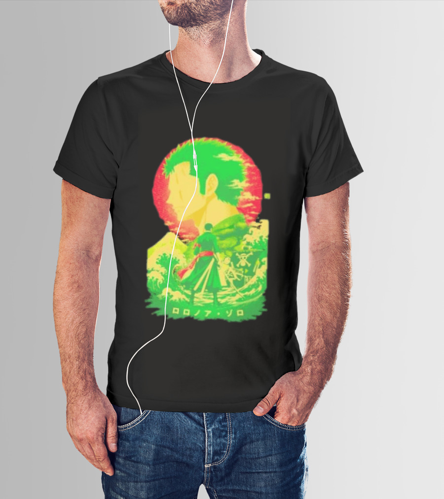 Roronoa Zoro One Piece Ukiyo E Kanji Waves Anime Series T-Shirt