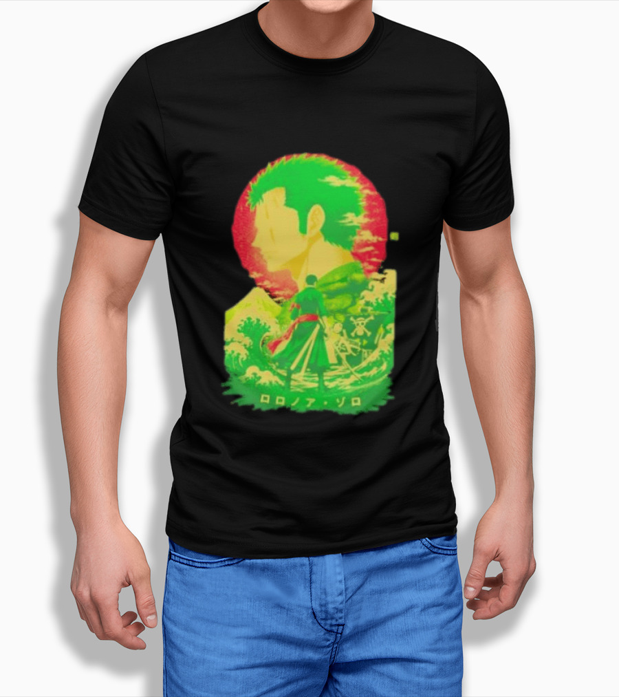 Roronoa Zoro One Piece Ukiyo E Kanji Waves Anime Series T-Shirt