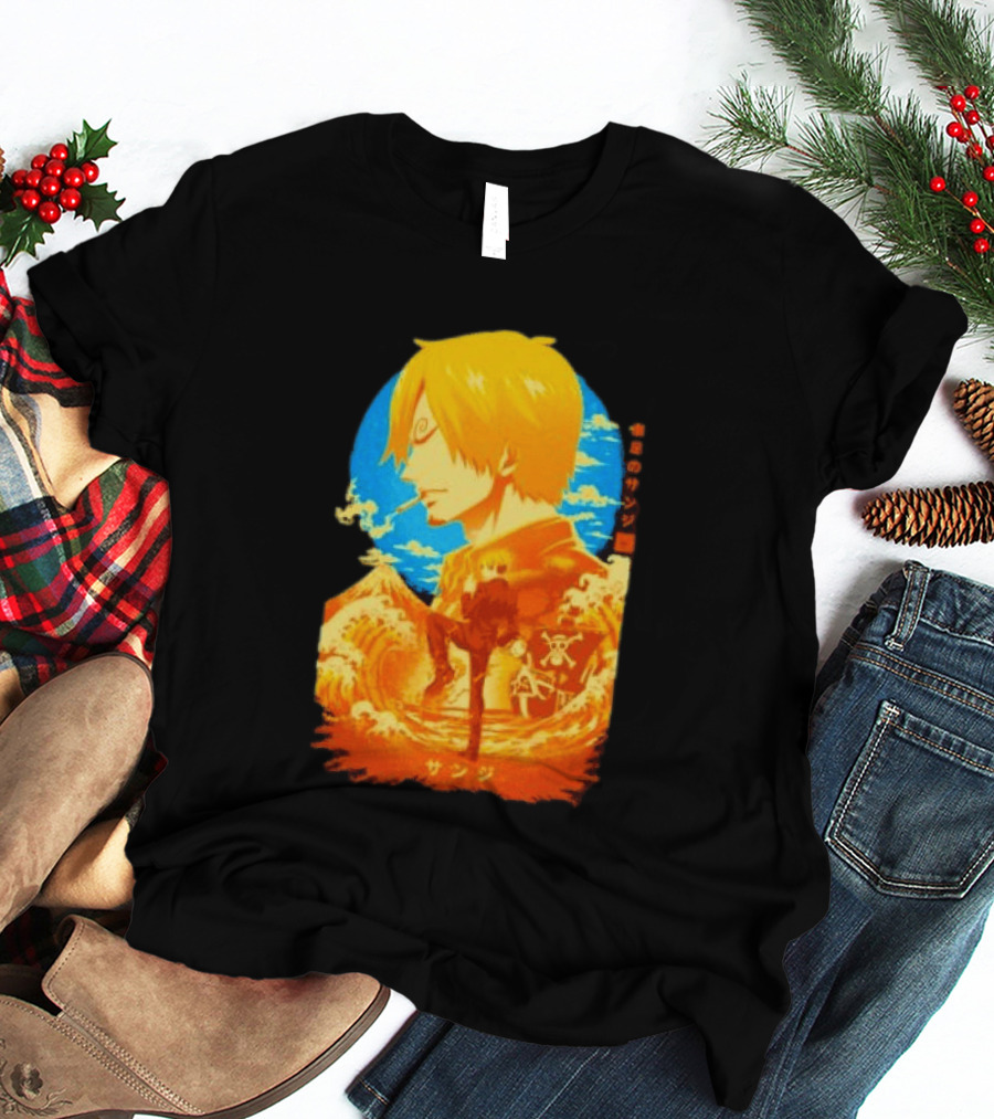 Sanji Black Leg One Piece Anime Manga Ocean Scene Luffy Jolly Roger T-Shirt
