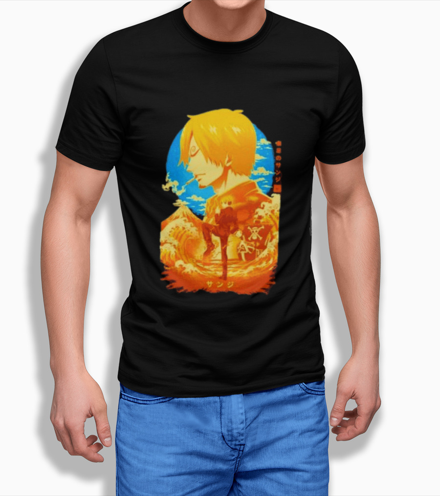 Sanji Black Leg One Piece Anime Manga Ocean Scene Luffy Jolly Roger T-Shirt