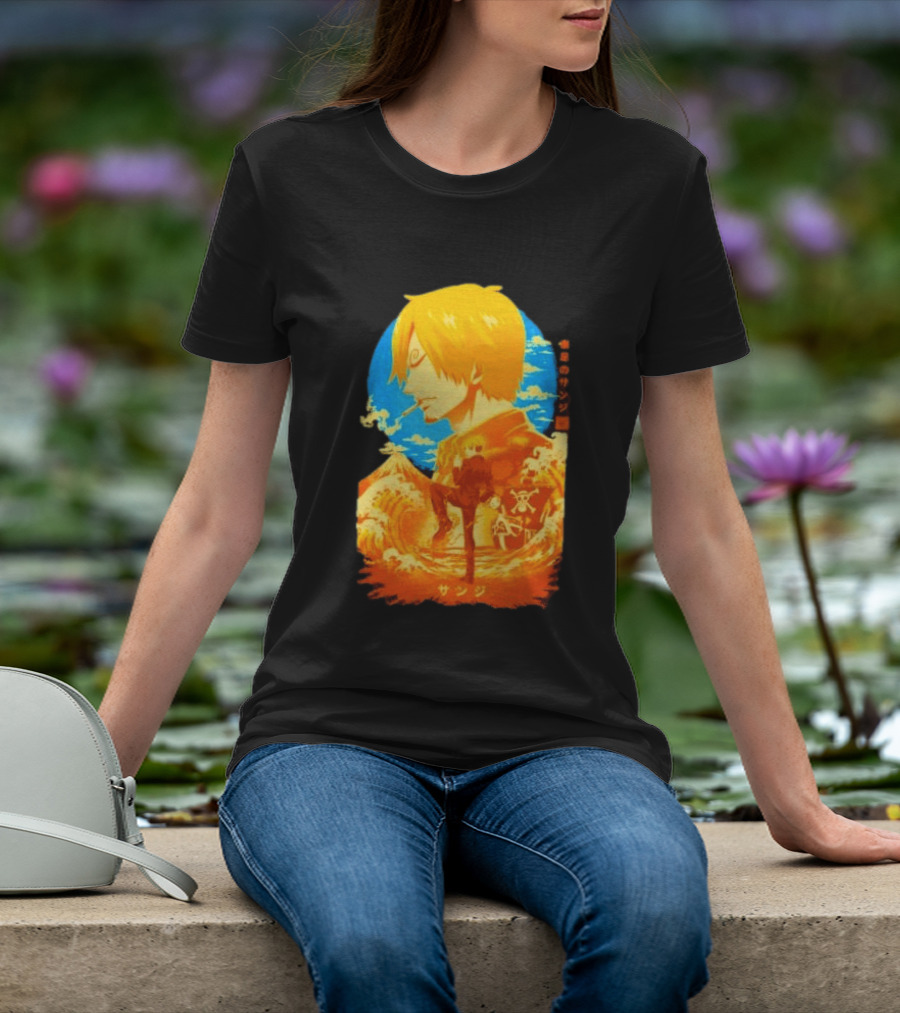 Sanji Black Leg One Piece Anime Manga Ocean Scene Luffy Jolly Roger T-Shirt
