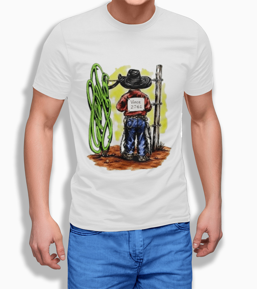 Vince 2 7 6 1 Cowboy Western Rodeo Fence T-Shirt