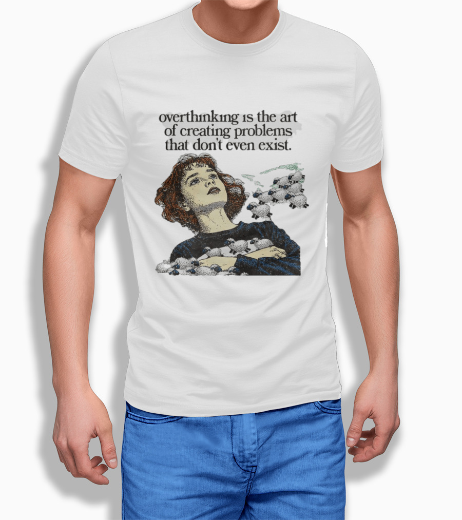 Overthinking Is The Art Of Creating Problems That Don't Even Exist Vintage Style Girl With Sheep T-Shirt