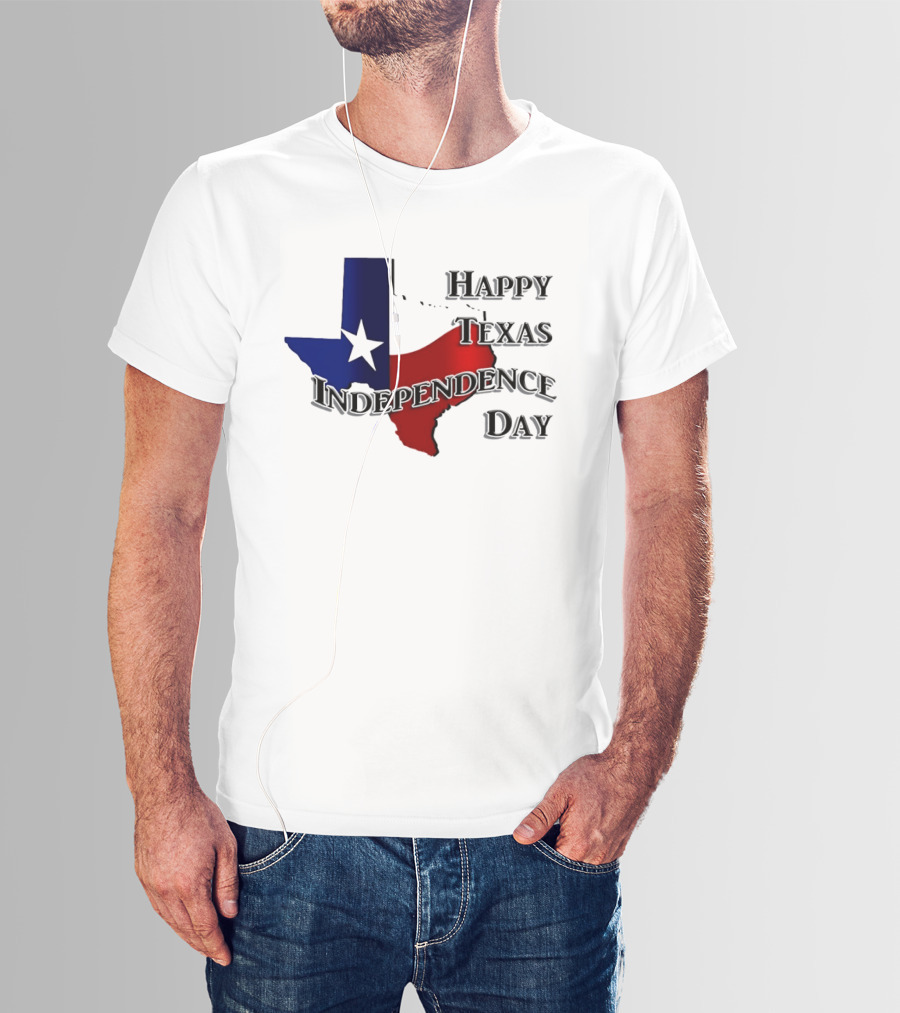 Happy Texas Independence Day Map Red And Blue Star T-Shirt
