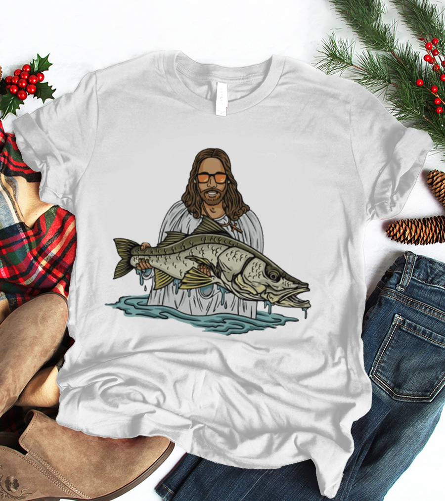 Jesus Holding Fish Like Jesus Fishing With Sunglasses T-Shirt