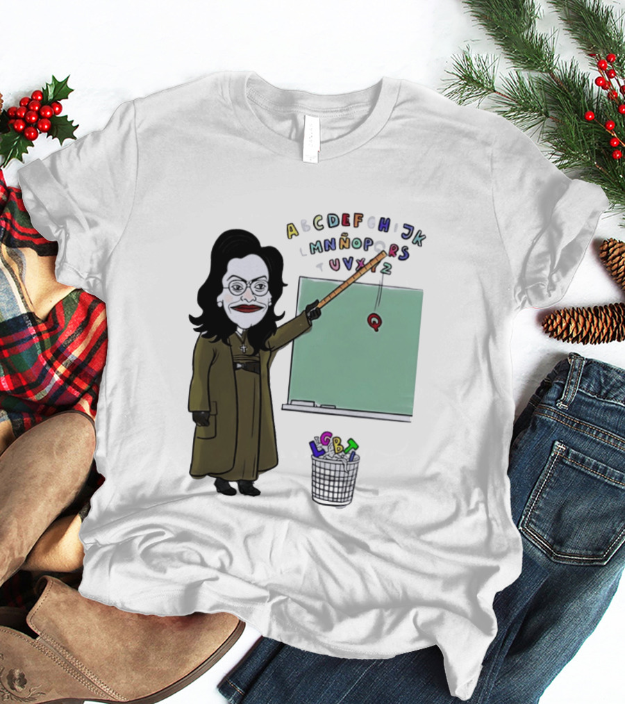 LGBTQ Alphabet Removal Cartoon Teacher With Chalkboard And Trash Bin T-Shirt