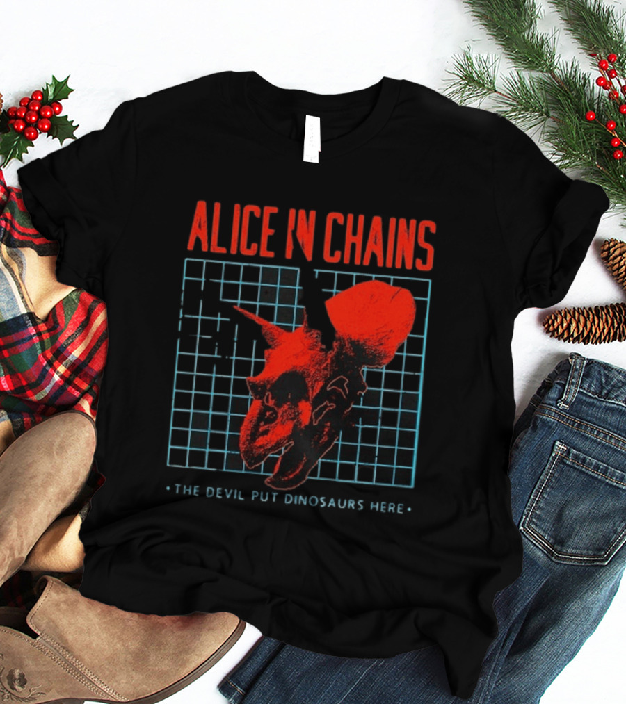 Alice In Chains The Devil Put Dinosaurs Here Red Skeleton Grid T-Shirt