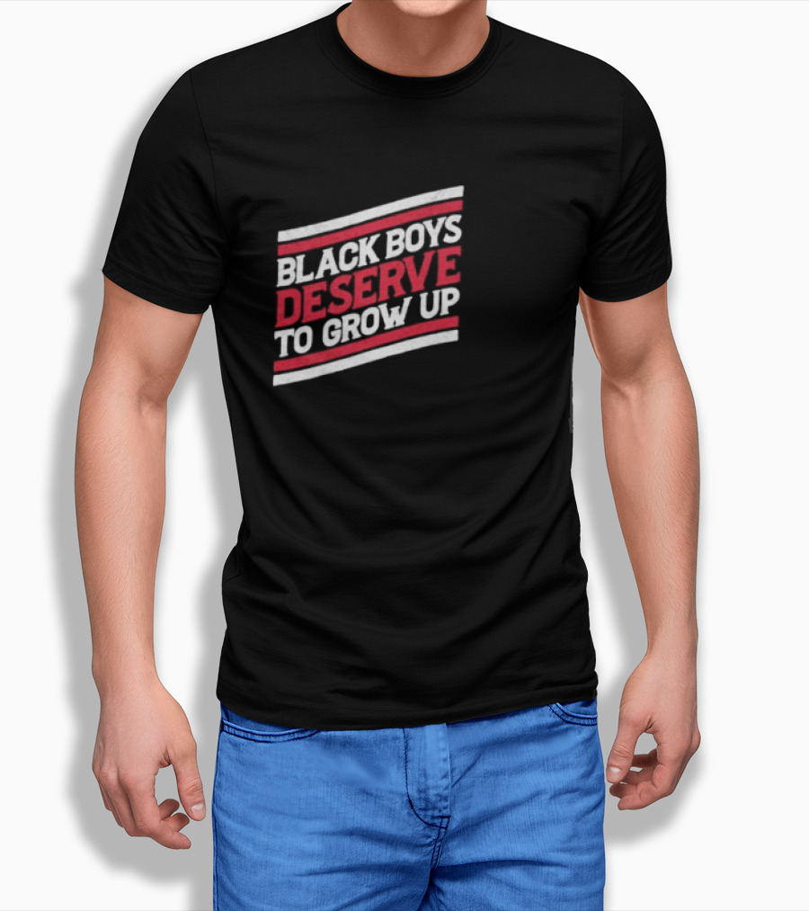 Black Boys Deserve To Grow Up Distressed Text With Red And White Stripes T-Shirt