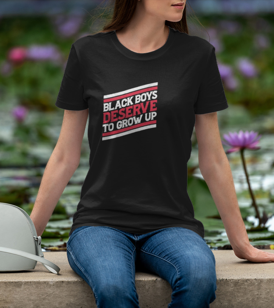 Black Boys Deserve To Grow Up Distressed Text With Red And White Stripes T-Shirt