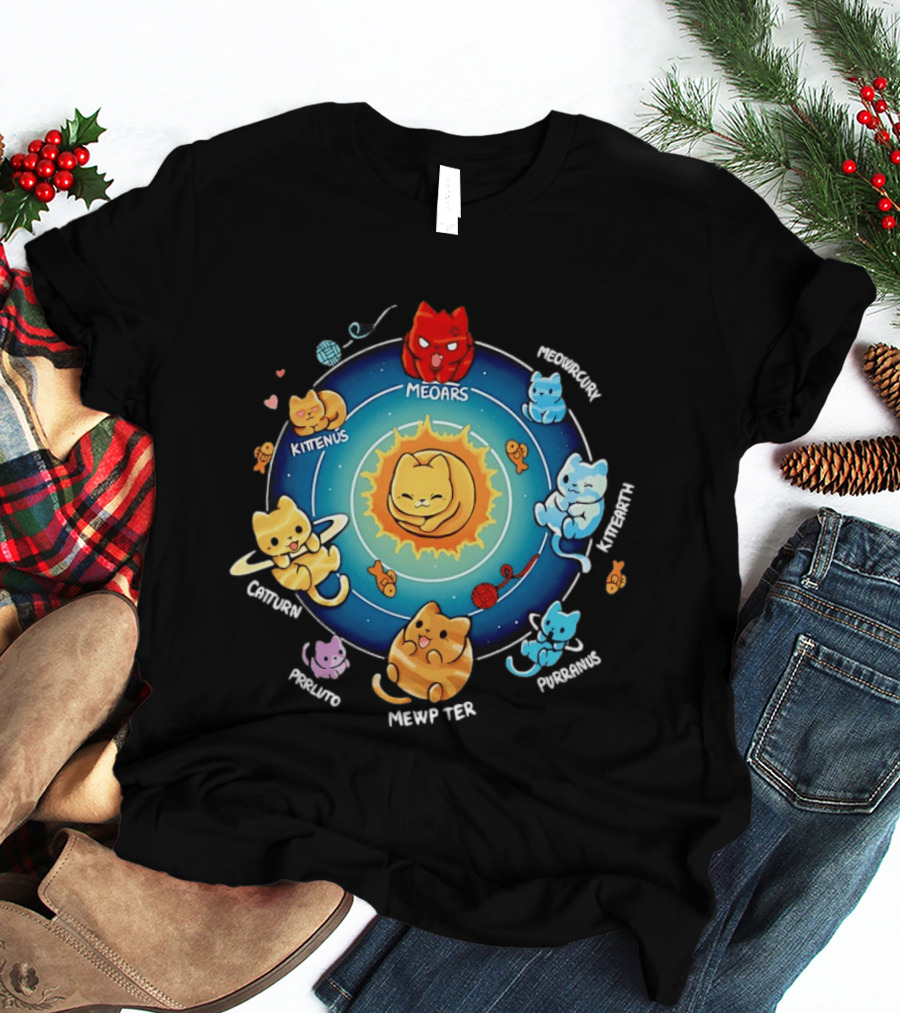 Cat Solar System Pun With Meowars And Planets Names Like Kittenus And Purrurns T-Shirt