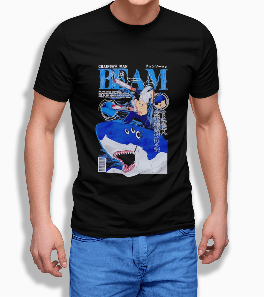 Chainsaw Man Beam Shark Transformation Japanese Manga Cover T-Shirt
