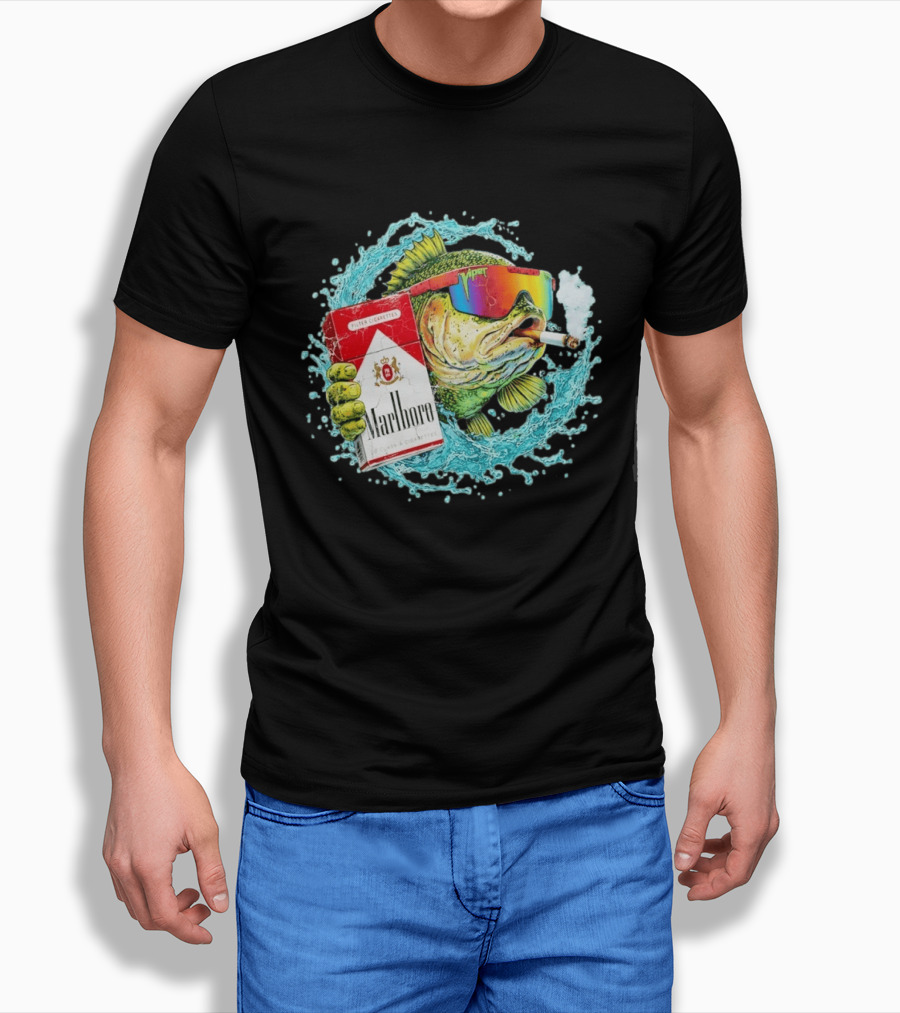 Hell Yeah Marlboro Cigarette Fish Smoking Viper Sunglasses T-Shirt