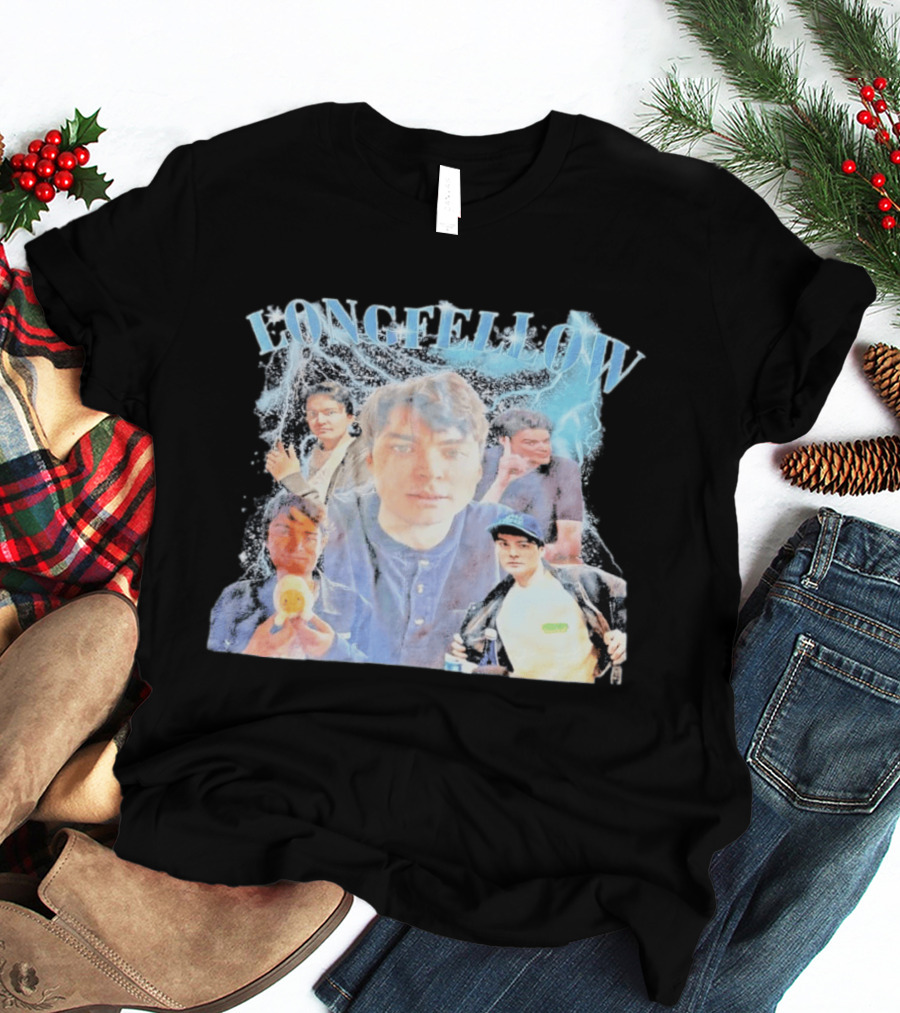 Longfellowww Collage Blue Lightning Multiple Faces Visual T-Shirt