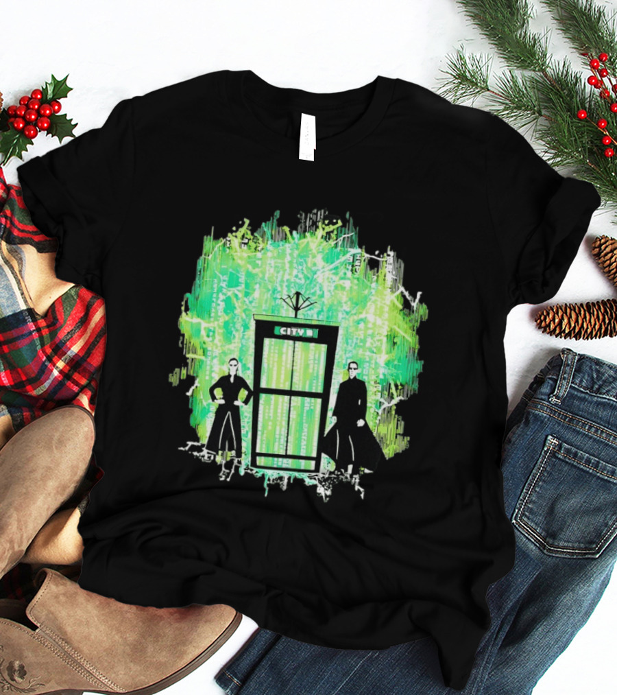 Matrix City Phone Booth Green Code Agents T-Shirt