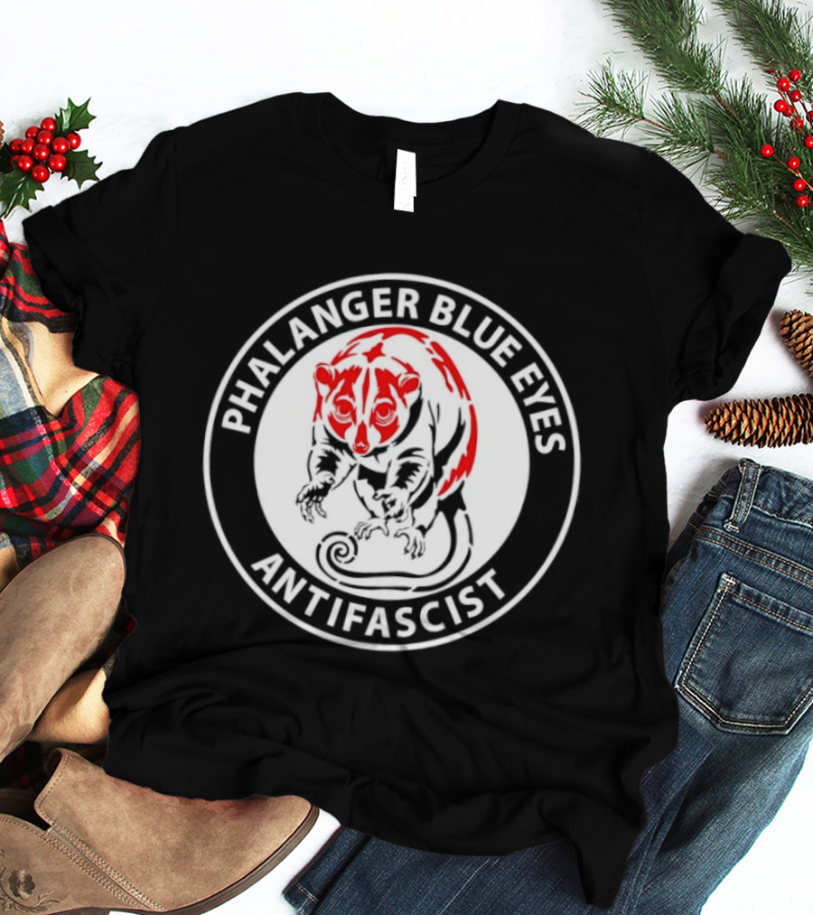 Phalanger Blue Eyes Antifascist Antifa Red White Circle T-Shirt
