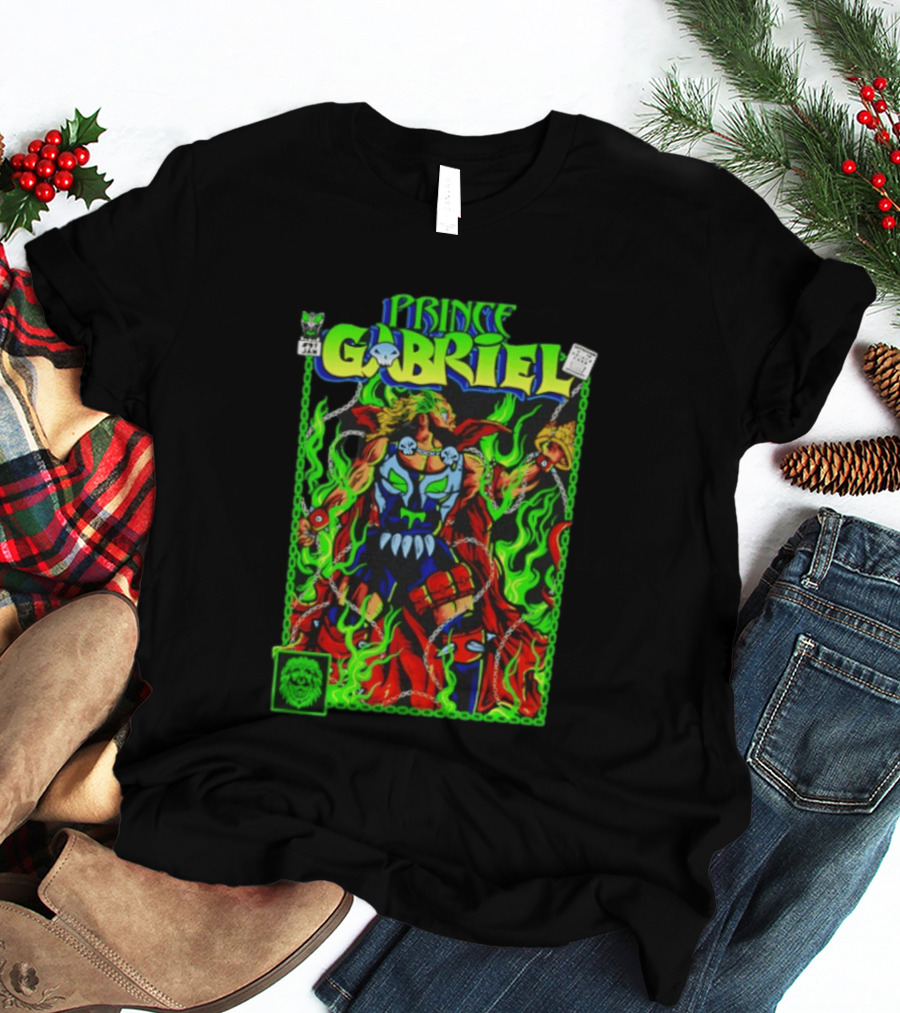 Prince Gabriel Comic Book Cover Fantasy Chain And Sword Warrior Neon Green Flames T-Shirt