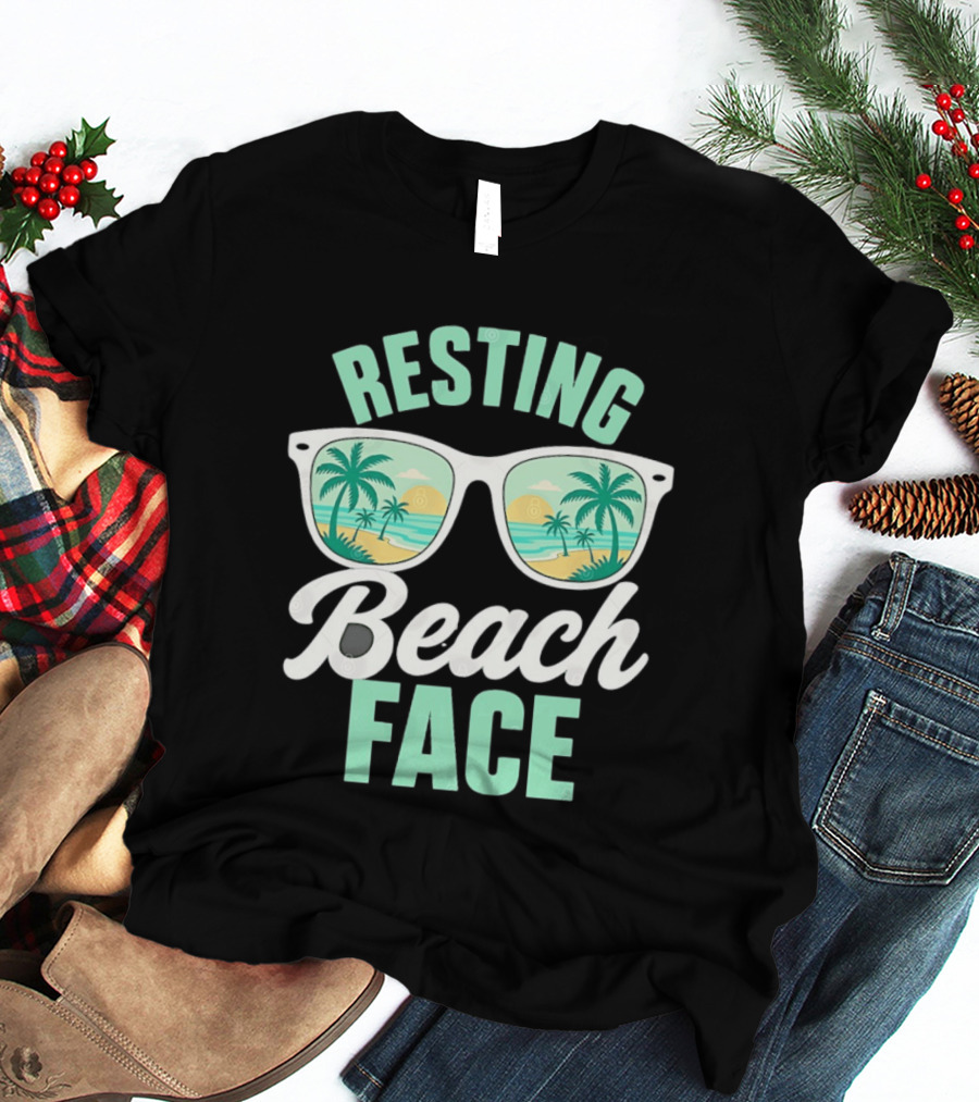 Resting Beach Face Sunglasses Palm Trees Tropical Summer Vacation T-Shirt