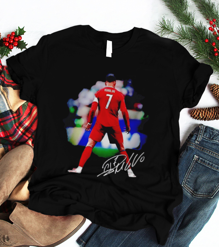 Ronaldo Number 7 Portugal National Team Jersey Photographic Arts With Autograph T-Shirt
