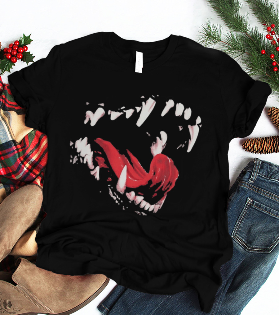 Snarling Wolf Mouth Teeth Animal Predator Red Brush T-Shirt
