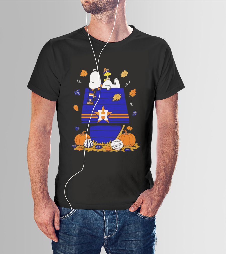 Snoopy Woodstock Houston Astros Fall Baseball Halloween Pumpkins T-Shirt