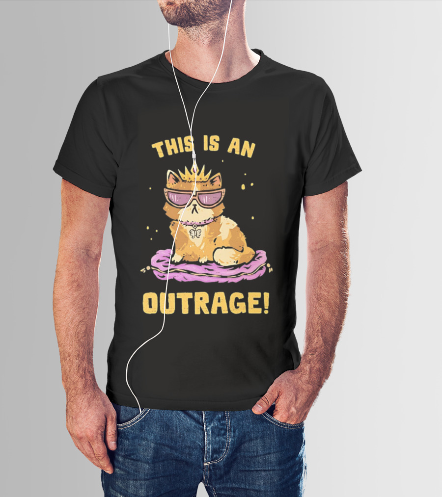 This Is An Outrage Cat With Crown Sunglasses And Butterfly Necklace T-Shirt