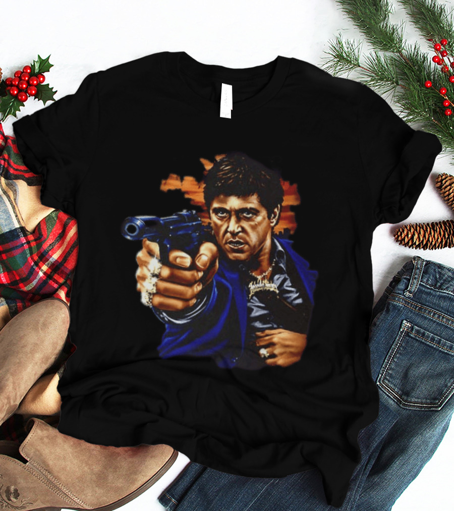 Tony Montana Every Dog Have His Day Scarface Film Iconic Gun Scene T-Shirt