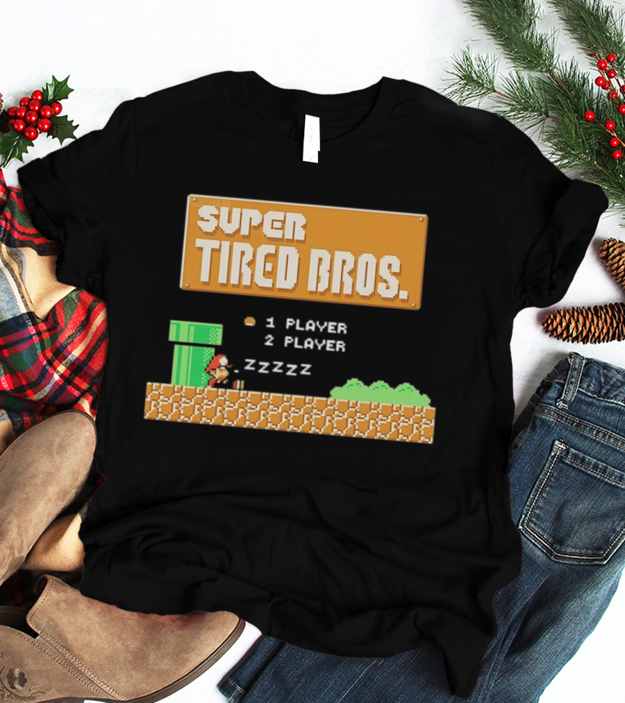 Super Tired Bros Sleepy ZZZZZ Mario 1 Player 2 Player T-Shirt