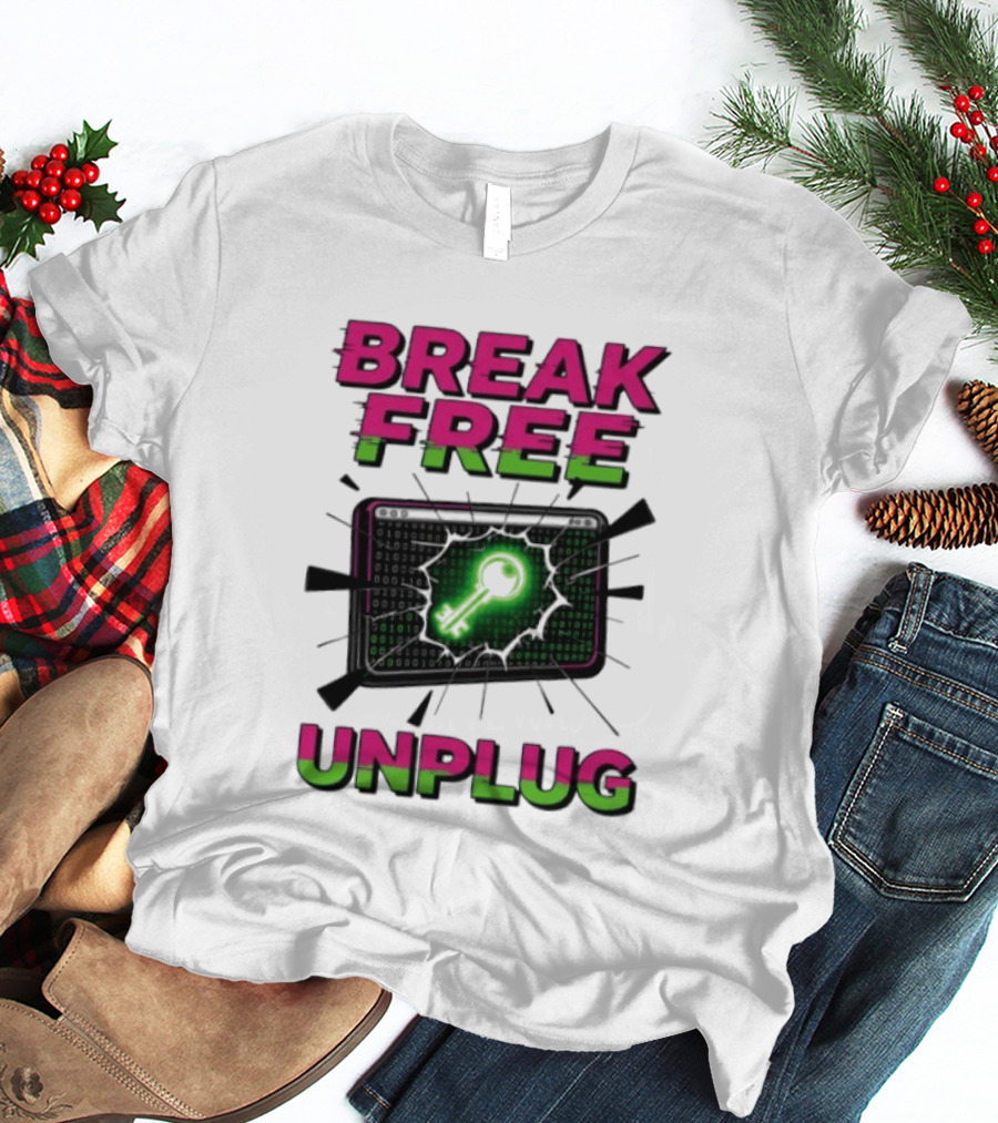 Break Free Unplug Digital Glitch Key Cyber T-Shirt