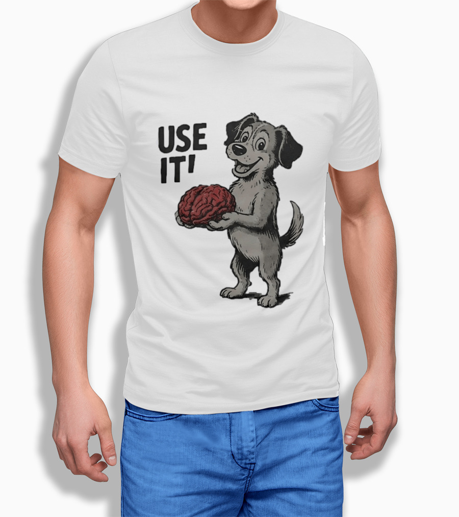Cartoon Dog Holding Brain Use It Meme T-Shirt