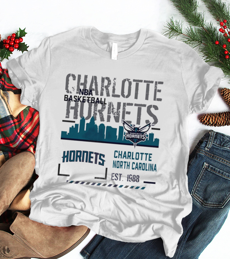 Charlotte Hornets NBA Basketball City Skyline Est 1988 North Carolina T-Shirt