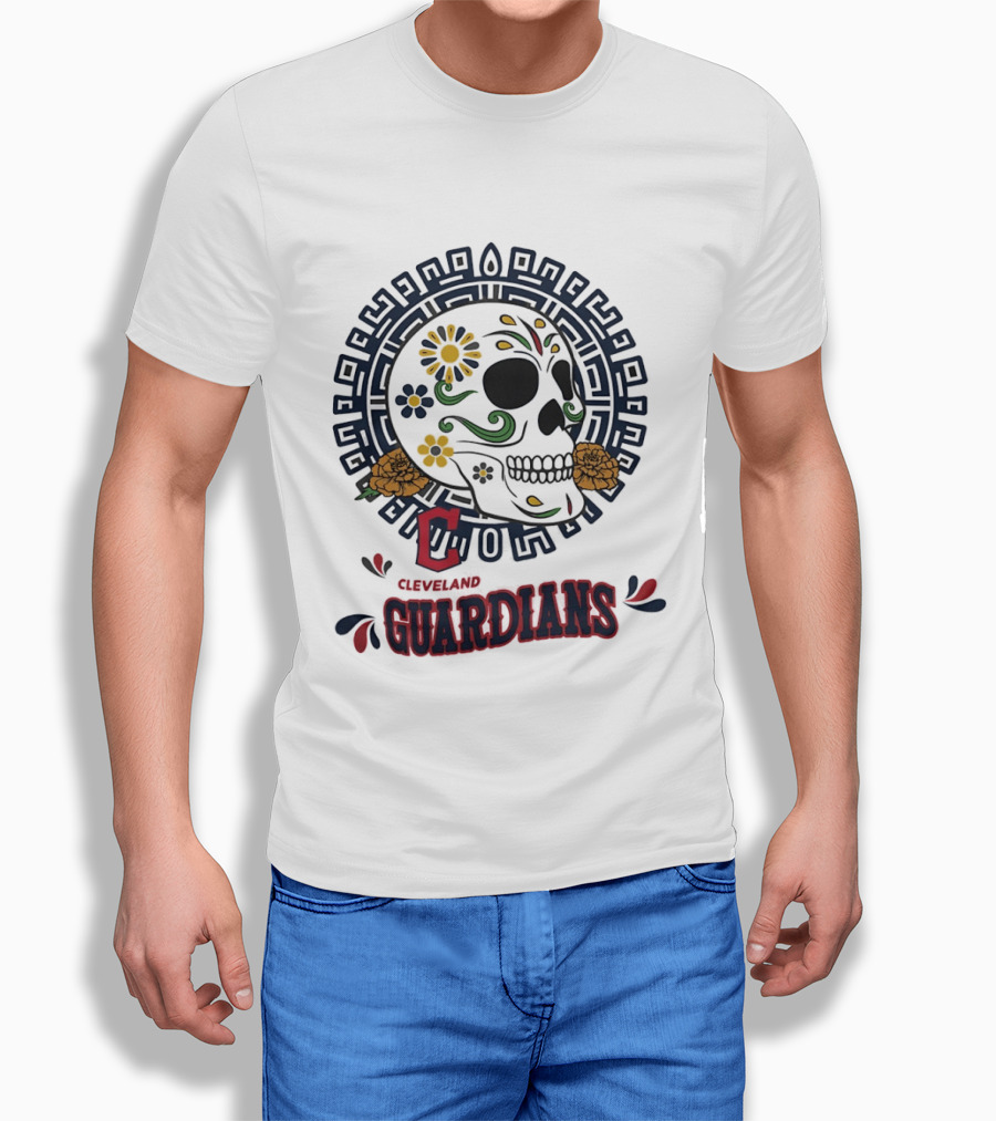 Cleveland Guardians Sugar Skull Day Of The Dead Floral Motif T-Shirt
