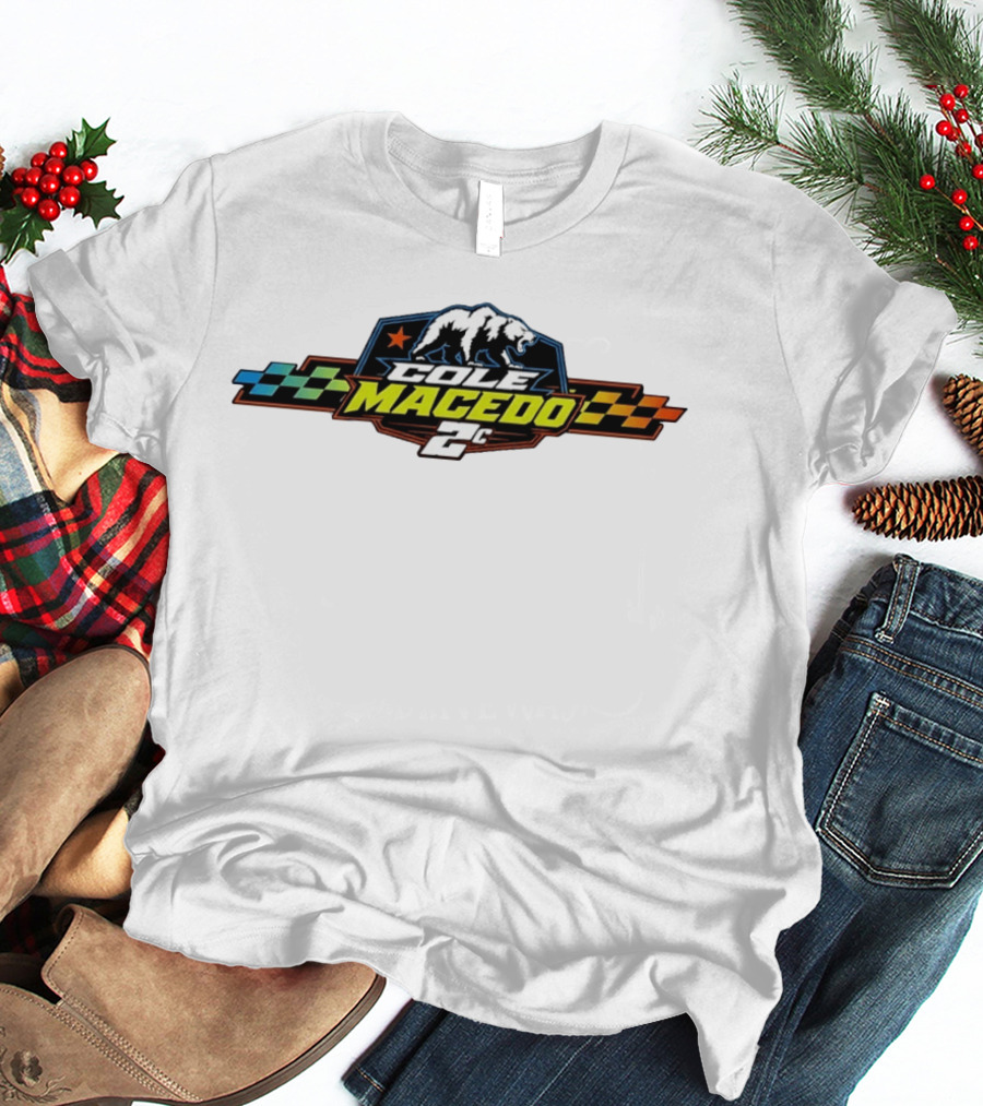 Cole Macedo 2C Racing Bear Emblem With Checkered Flags And Star T-Shirt