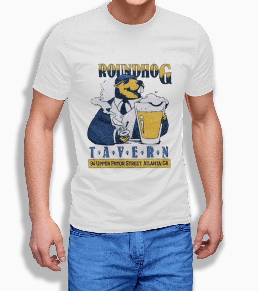 Groundhog Tavern 94 Upper Pryor Street Atlanta GA Vintage Style Beer And Smoke T-Shirt