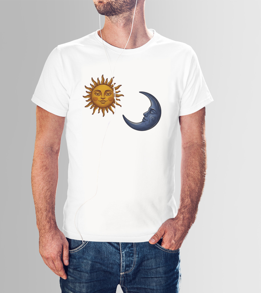 Sun Face And Crescent Moon Celestial Pair Harmony T-Shirt