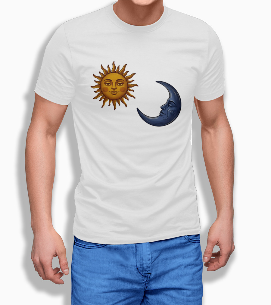 Sun Face And Crescent Moon Celestial Pair Harmony T-Shirt