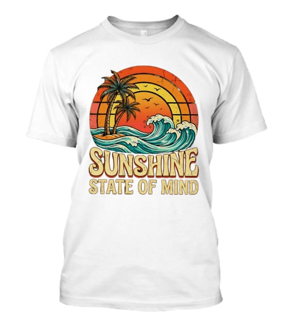 Sunshine State Of Mind Palm Trees Crashing Waves Sunset T-Shirt