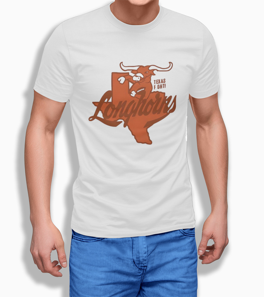 Texas Longhorns Bull Head Texas State Shape Texas Fight Football T-Shirt