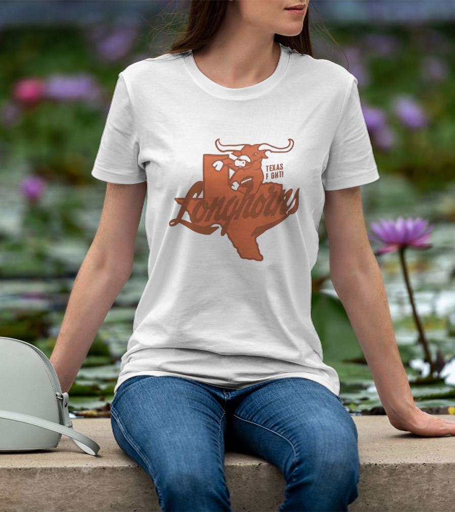 Texas Longhorns Bull Head Texas State Shape Texas Fight Football T-Shirt