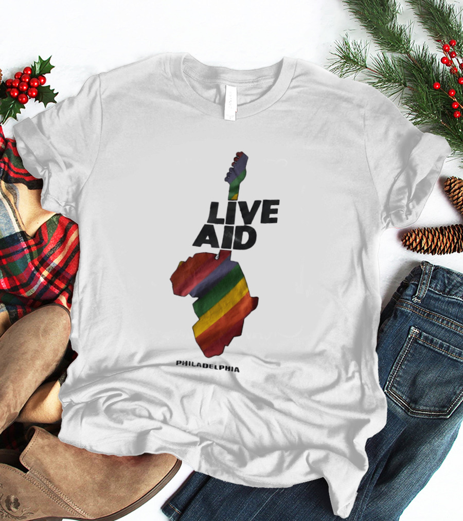 1985 Live Aid Rainbow Guitar Philadelphia Concert T-Shirt