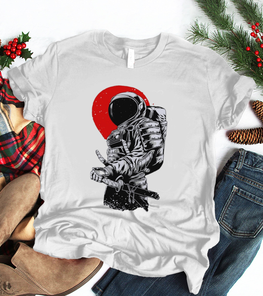 Astronaut Samurai Katana Sword Red Rising Sun T-Shirt