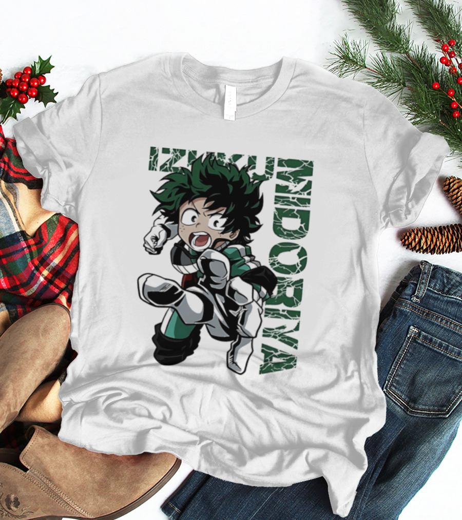 Izuku Midoriya Action Pose Green Hero Costume Anime T-Shirt