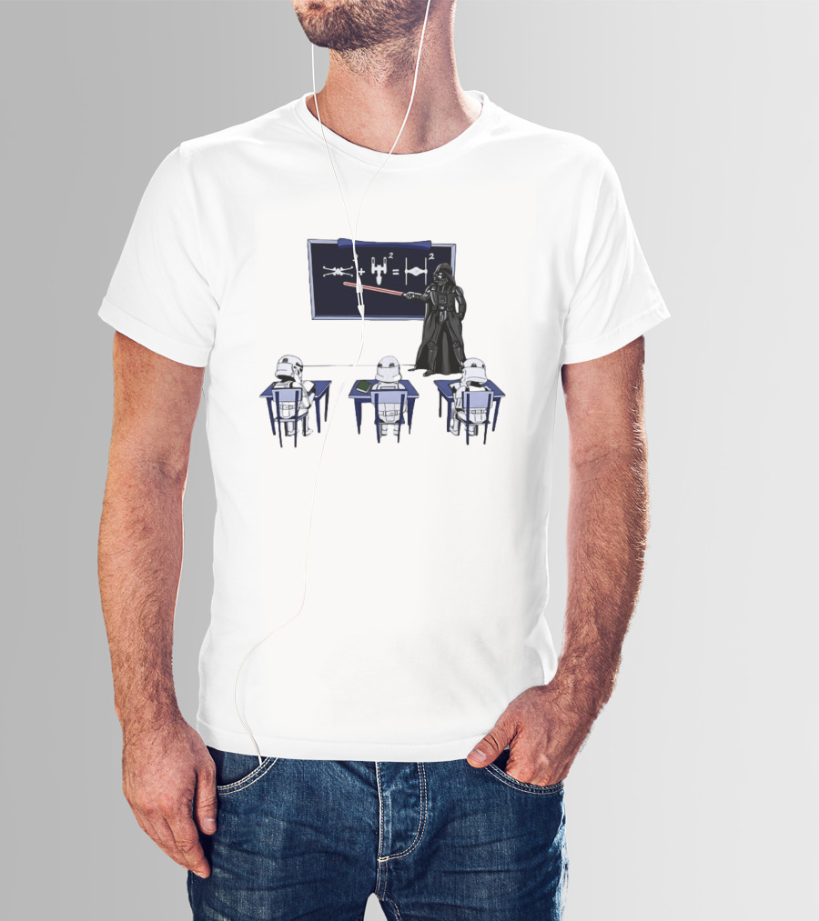 Darth Vader Teaching TIE Fighter Math To Stormtroopers Classroom Cartoon T-Shirt
